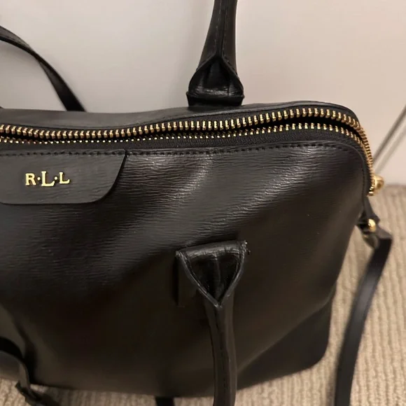 Lauren Ralph Lauren Black Leather Satchel Top Handle Crossbody Bag - Picture 3 of 16